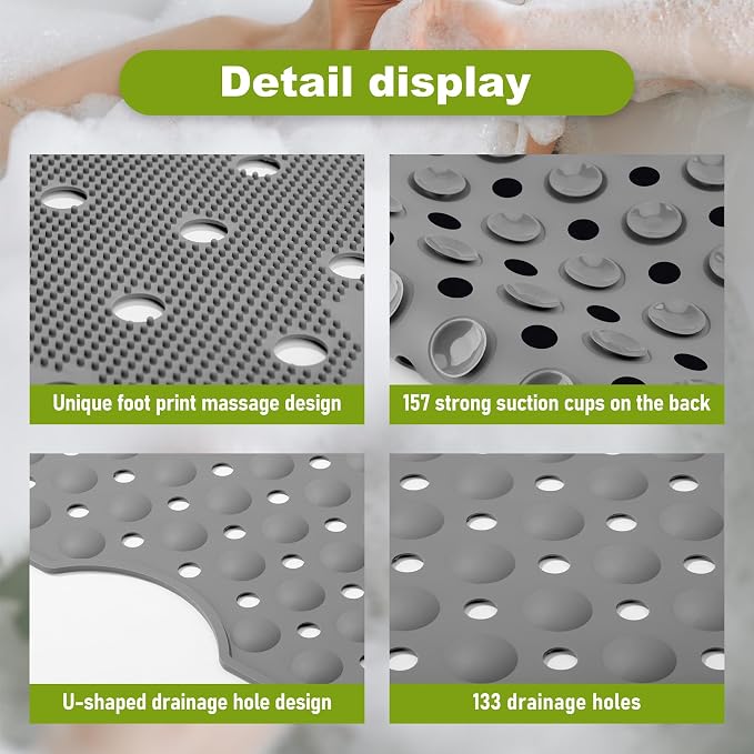Silicone Bath Tub Mat Non Slip, Upgraded Bathtub and Shower Mats, Machine - Image 4