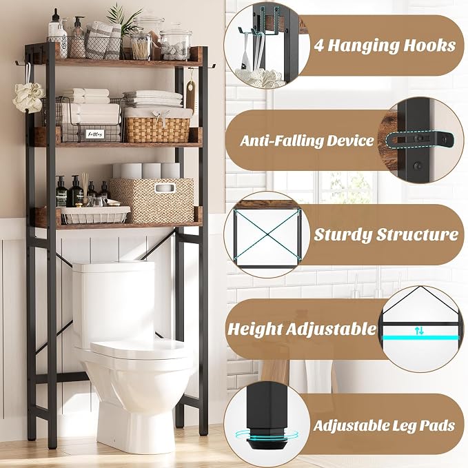 Ecoprsio Over-The-Toilet Storage Rack, 3-Tier Bathroom Organizer Shelf Over - Image 5