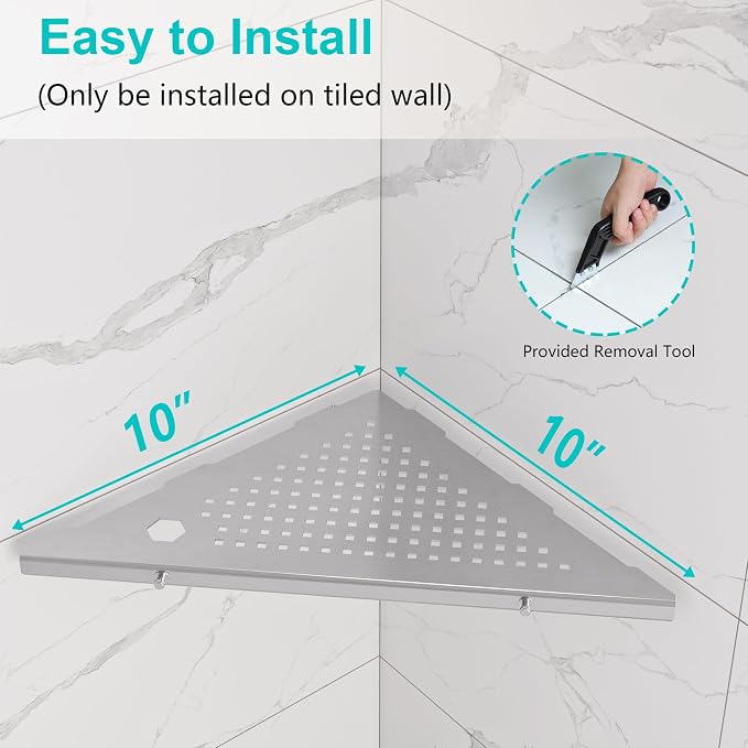 10" Bathroom Corner Shelf, 2 Pack Recessed Shower Shelf Caddy, SUS304 Stainless - Image 6