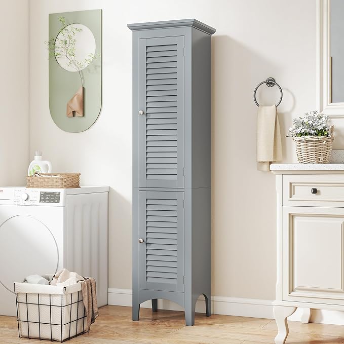 Tangkula 63" Tall Bathroom Storage Cabinet, Freestanding Narrow Linen Tower - Image 2