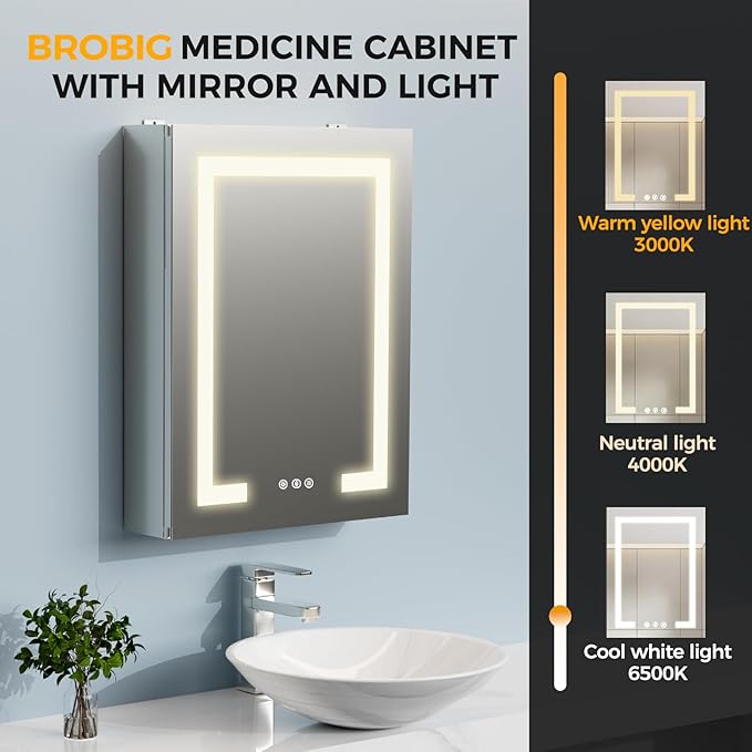 New LED Bathroom Mirror 16 * 24 Stepless Dimmable Wall Mirrors - Image 3