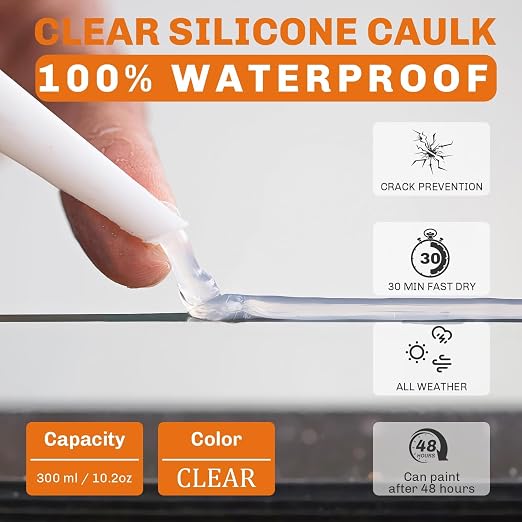 WELLUCK Clear Silicone Caulk, 100% Waterproof Silicone Sealant Adhesive Caulking - Image 2