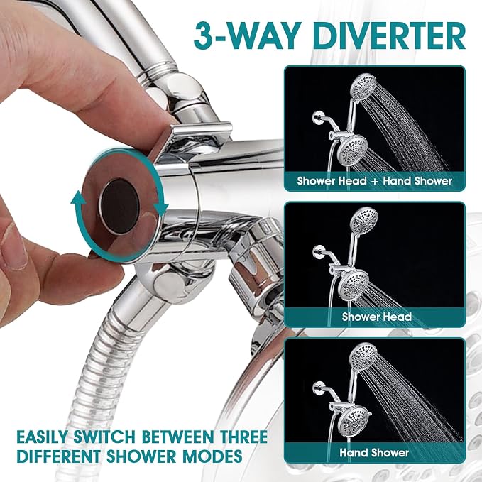 PROOX 3 Handle Tub Shower Faucet Set, Dual shower head Combo - Image 3