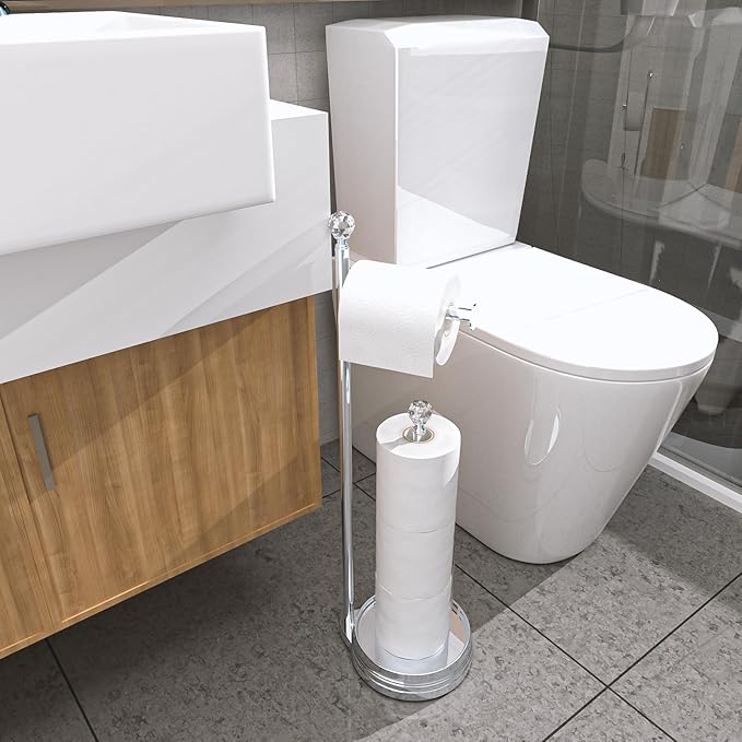 Toilet Paper Holder for Bathroom, Heavy Weighted Metal Free Standing Toilet - Image 4