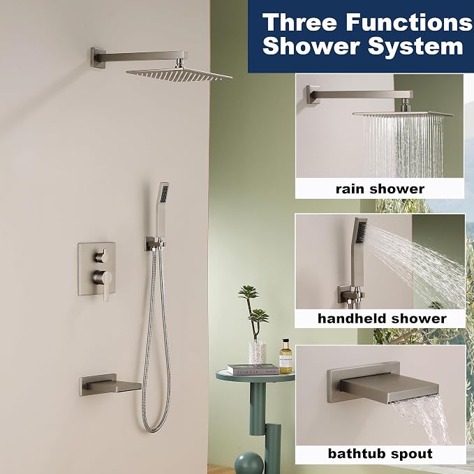 Shower System with Tub Spout, All Metal Bathtub Shower Faucet Set with High - Image 3