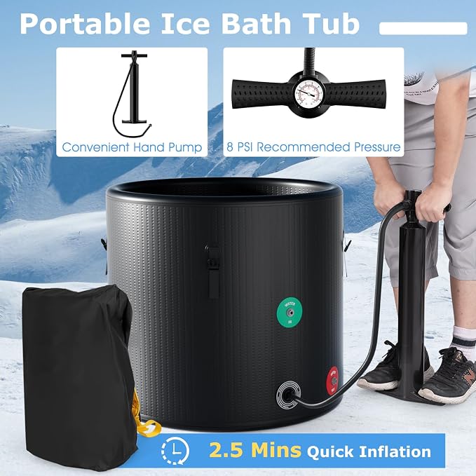 Goplus 79 Gal Ice Bath Tub for Athletes, Inflatable Cold Plunge Tub w/Multiple - Image 4