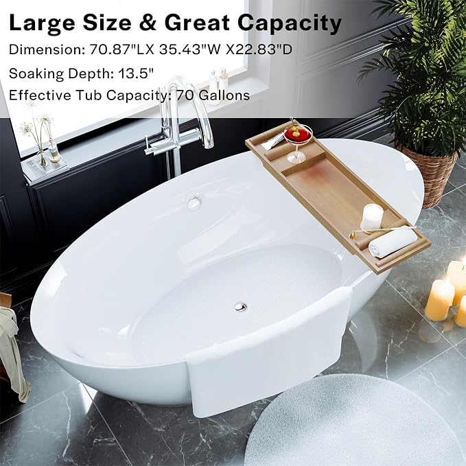 Empava Freestanding Bathtub, Non-Slip Flat Bottom, Glossy White, cUPC Certified - Image 8