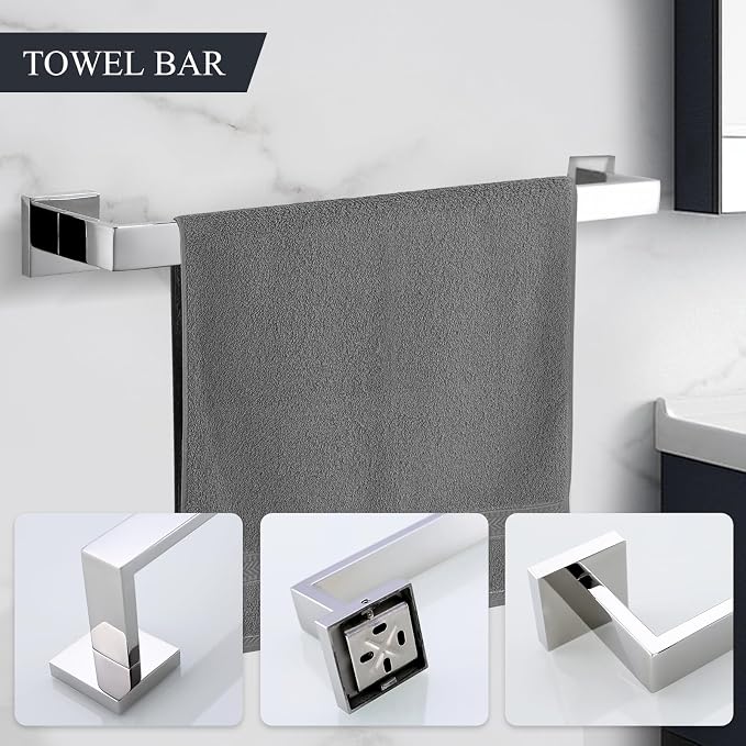 TURS Bathroom Accessories 4-Pieces Bathroom Hardware Set Polished Chrome Towel - Image 4