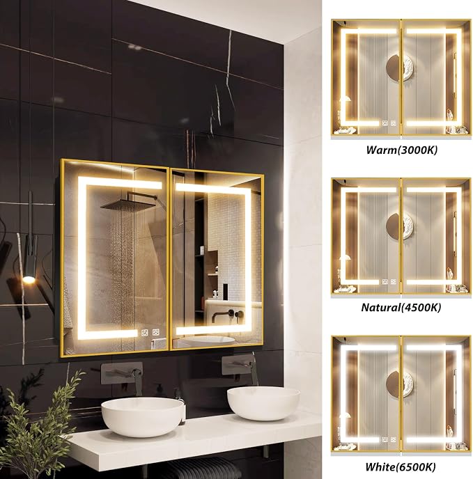 APRILSOUL 40X32 Inch Gold Bathroom Medicine Cabinet - Image 6