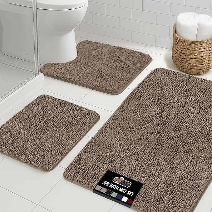 GORILLA GRIP Bathroom Rug Sets 3 Piece, Bath Mat Set and Oval Toilet Base by GorillaGrip