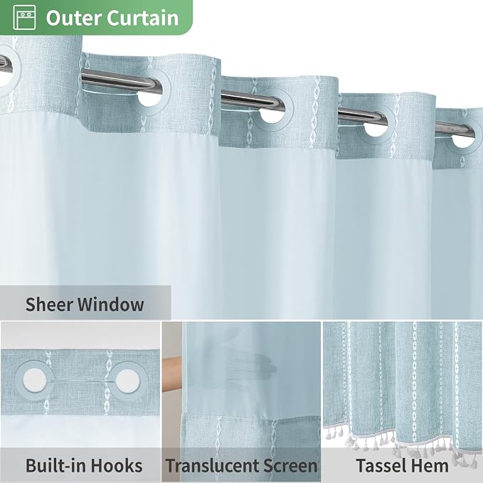 Boho Farmhouse No Hook Shower Curtain Set - Image 4