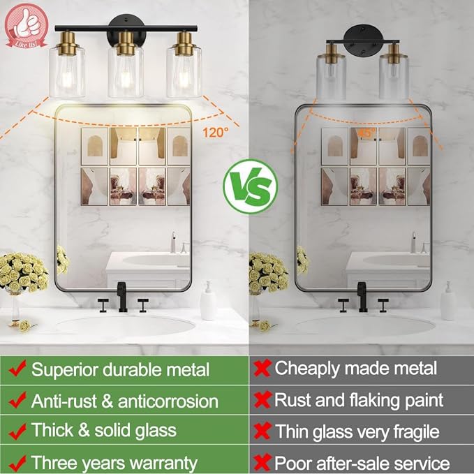 3-Light Bathroom Light Fixtures, Modern Vanity Light - Image 3