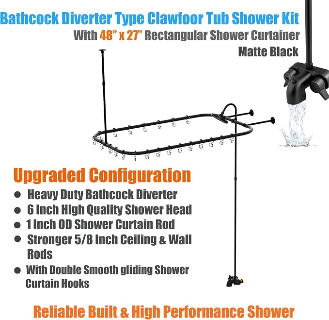Clawfoot Tub Shower Kit, with Add On Bathcock Diverter Faucet and 48 Inch x 27 - Image 2