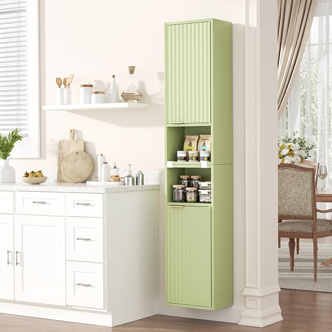 59.1" Tall Slim Bathroom Storage Cabinet Green | Freestanding or Wall Mounted - Image 9