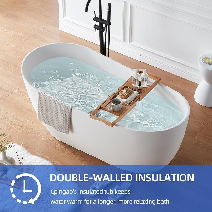 Cpingao 63" Stone Resin Solid Surface Freestanding Bathtub, Modern Stand Alone - Image 4