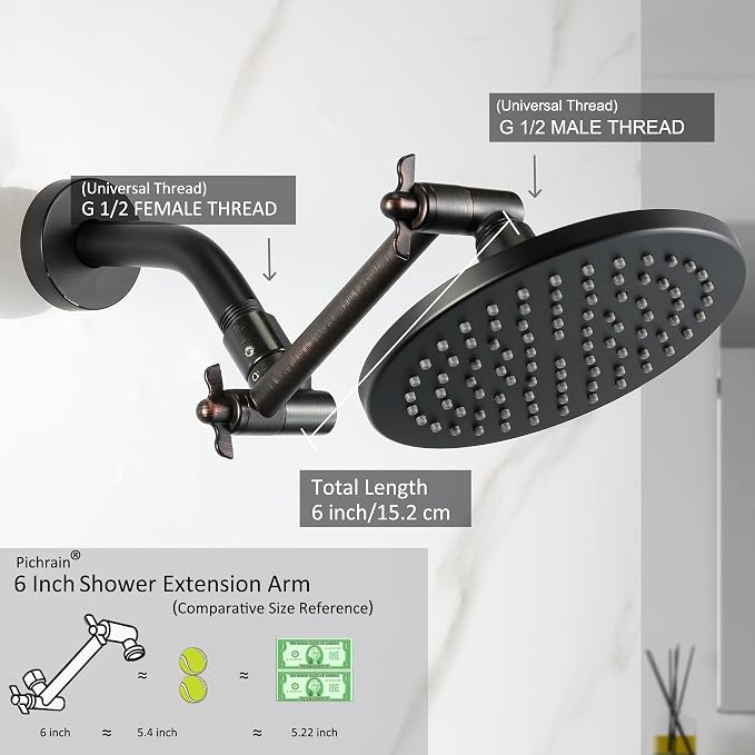 6 Inch Adjustable Shower Head Extension Arm, All-Metal Shower Arm Extender - Image 2