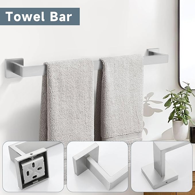Brushed 5-Piece Bathroom Hardware Accessories Set-Towel Bar & Holder Racks - Image 2