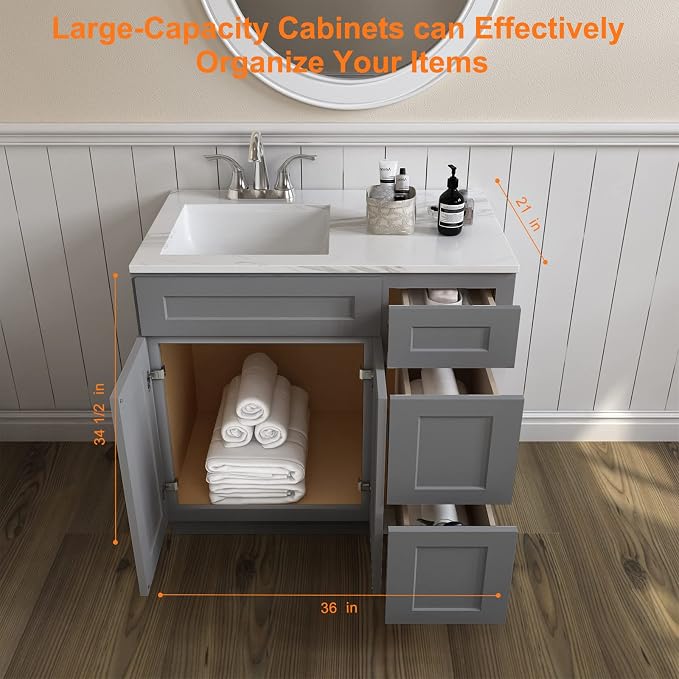 ROOMTEC Bathroom Cabinet, Soft-Close Drawer Slides Morden Bathroom Sink Vanity - Image 3