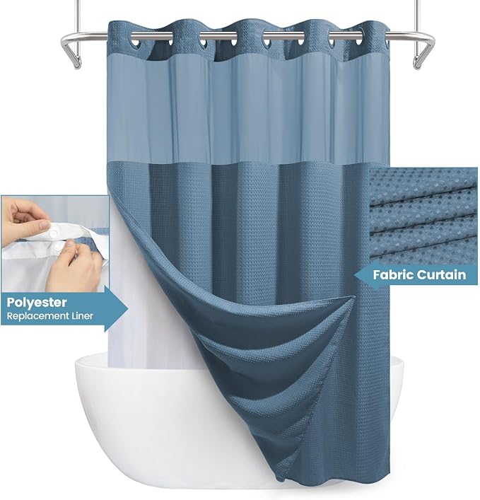 Moonlight Blue Long No Hook Shower Curtain - Image 4