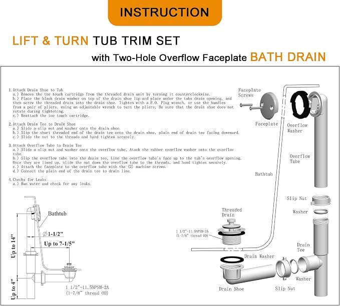 Yariwiz 1-1/2" Polished Chrome Bathtub Tub Drain Kit Bath Waste Overflow Drain - Image 8