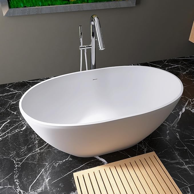 55'' Resin Stone Soaking Bathtub Freestanding Bathtub Solid Surface Modern Tubs - Image 7