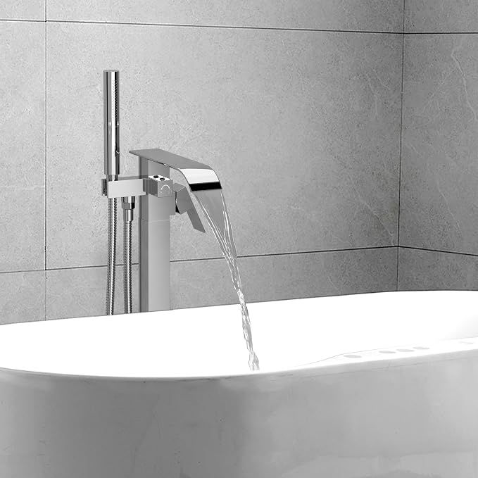 RUMOSE Tub Filler Freestanding Bathtub Faucet Polished Chrome Floor Mount Tub - Image 9