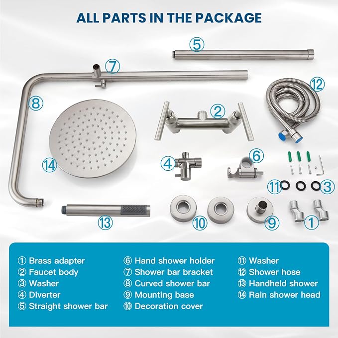 gotonovo Outdoor Shower Fixtures SUS304 Stainless Steel Rain Shower Kit Faucet - Image 9