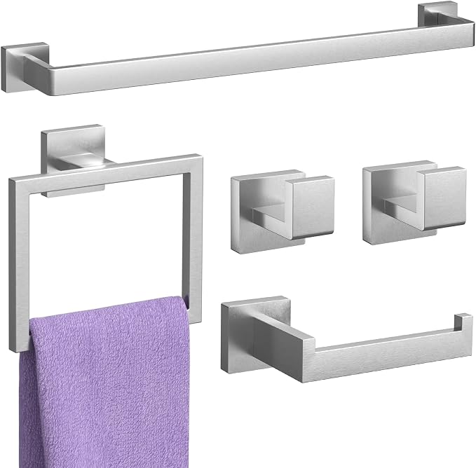 5-Pieces Brushed Nickel Bathroom Accessories Set, 23.6 Inch Bath Towel Bar Set by PNWNNHInc