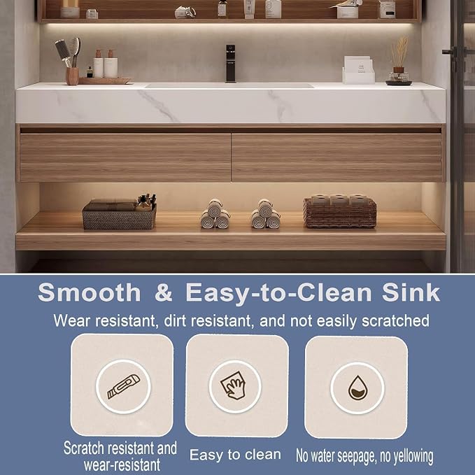 Wood Bathroom Vanity Set - 54IN LED Defogging Mirror | Wall Mounted Bathroom - Image 4