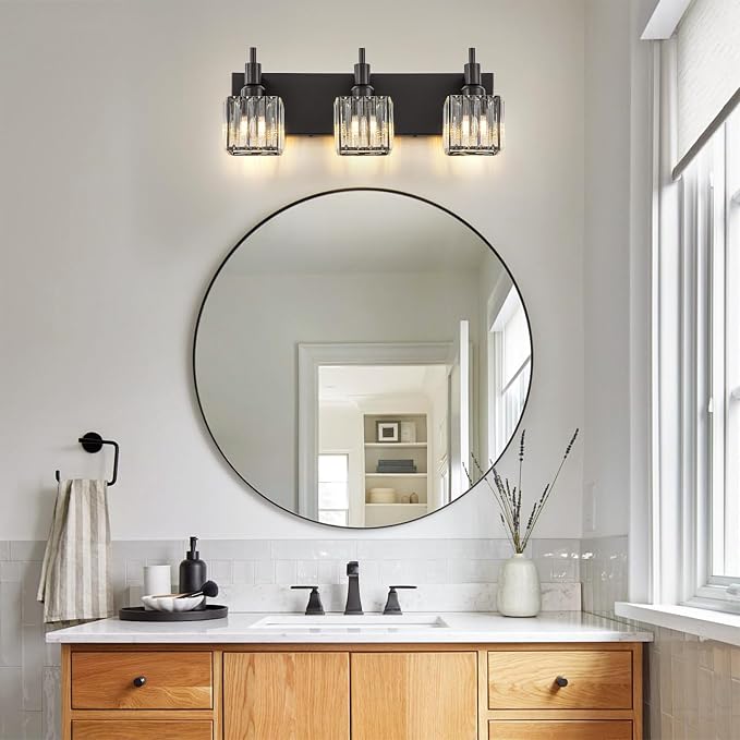 Black Crystal Bathroom Vanity Light 3-Light Modern Bathroom Lighting Fixtures - Image 2
