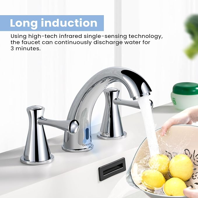 Touchless Bathroom Faucet for 3 Holes 3 Handles, Controlling Temperature & - Image 2