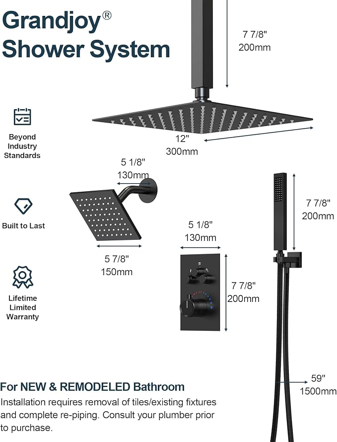 Thermostatic Shower System, Dual Rainfall Shower Heads - Image 6