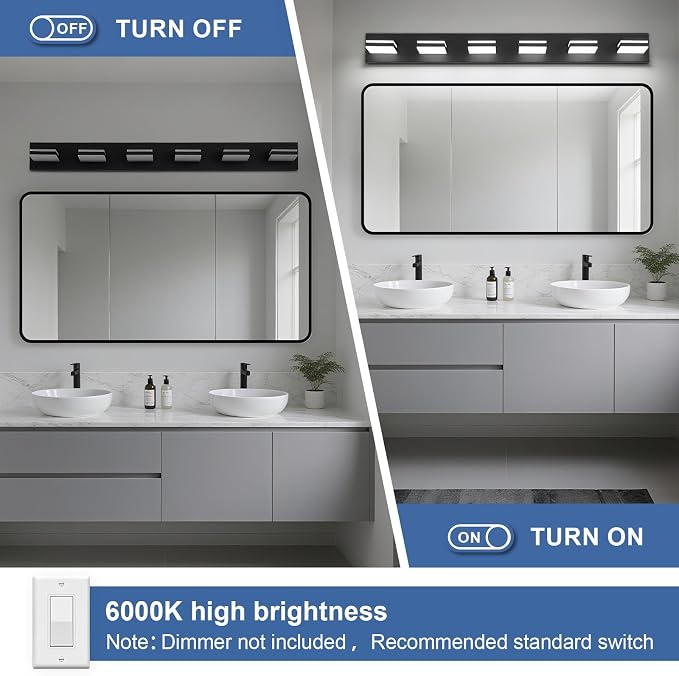 Modern LED Bathroom Lights Fixtures, Metal Black Acrylic Wall Lighting - Image 3