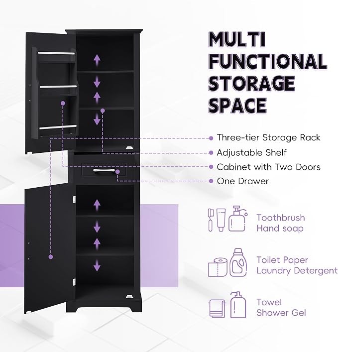 Slim Bathroom Storage Cabinet, Wood Tall Narrow White Bathroom Storage Cabinet - Image 5