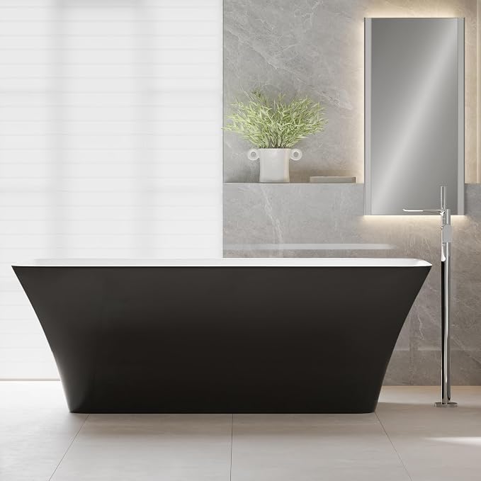 Freestanding Bathtubs 67 inch Acrylic Stand Alone Tub – Black Exterior White - Image 2