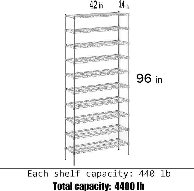 14" Deep x 42" Wide x 96" Height Wire Shelving Kit | 10-Tier | NSF Commercial - Image 3