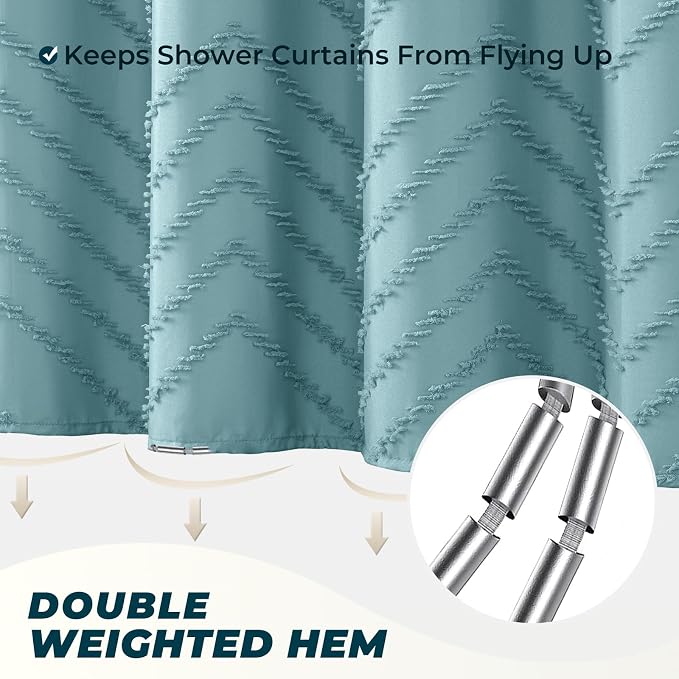 78inches Long Teal Shower Curtain Boho Farmhouse Shower Curtain 72 x 78 Tufted - Image 5