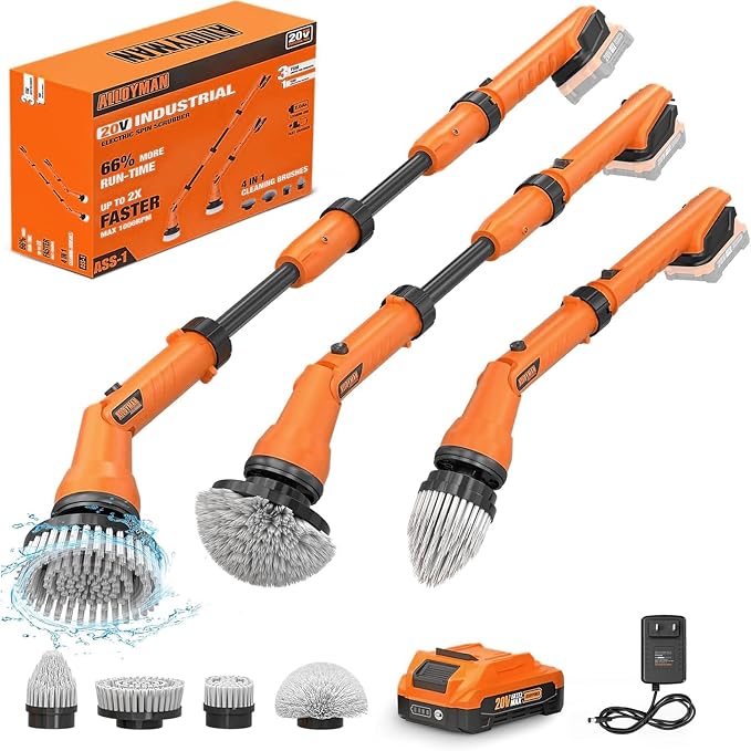 1000RPM Electric Spin Scrubber, 20V Cordless Cleaning Brush by ALLOYMANProfessionalTools