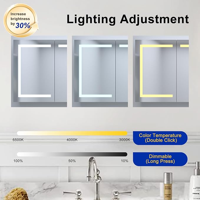 60" x 30" LED Lighted Medicine Cabinet - Image 8