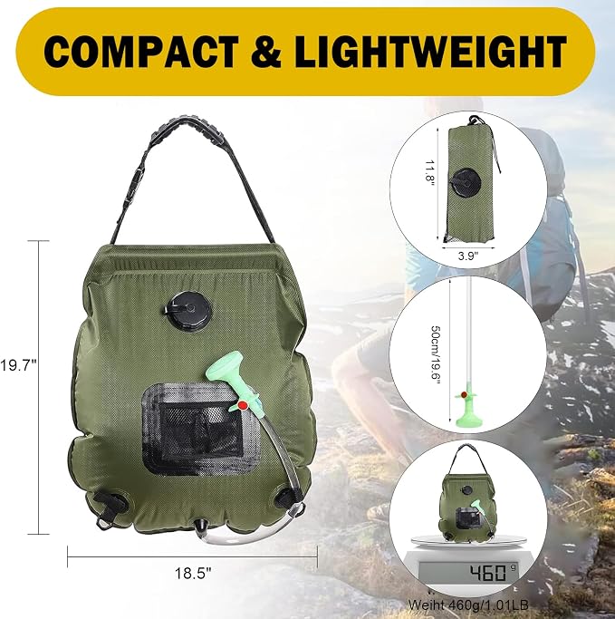 Solar Shower Bag | 5 Gal/20L Solar Heating Camping Shower Bag | Removable Hose - Image 6