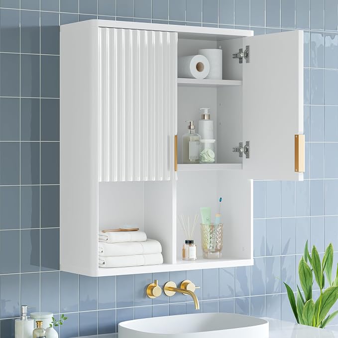Bestier Fluted Bathroom Wall Cabinet Over The Toilet Storage, Laundry Cabinet by Bestier