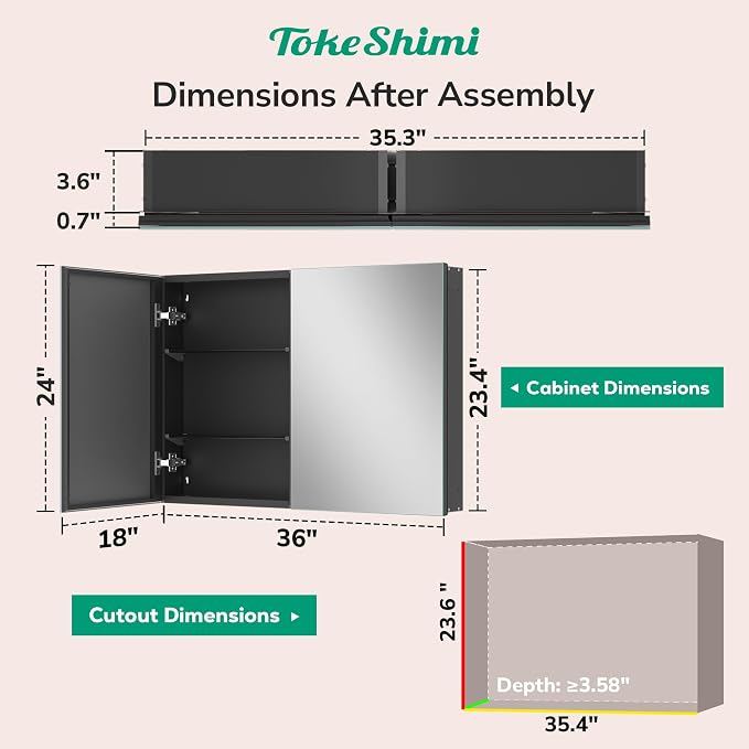TokeShimi 36 x 24 Recessed Medicine Cabinet Mirror - Image 2