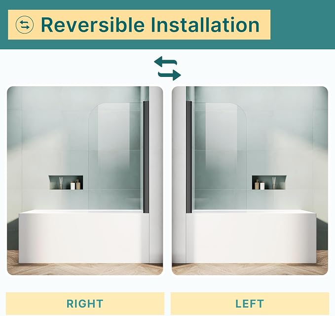 ELEGANT Bathtub Shower Door 32" W x 55" H, Frameless Tub Shower Door, 1/4" - Image 7