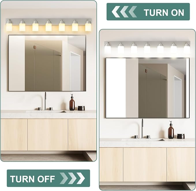 IZORRO Bathroom Vanity Light Fixture, 7-Light 51 Inch Brushed Nickel Bathroom - Image 5
