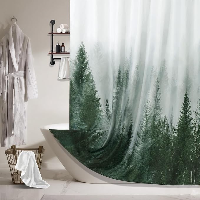ORTIGIA 84 Inch Long Green Misty Forest Shower Curtain - Image 7