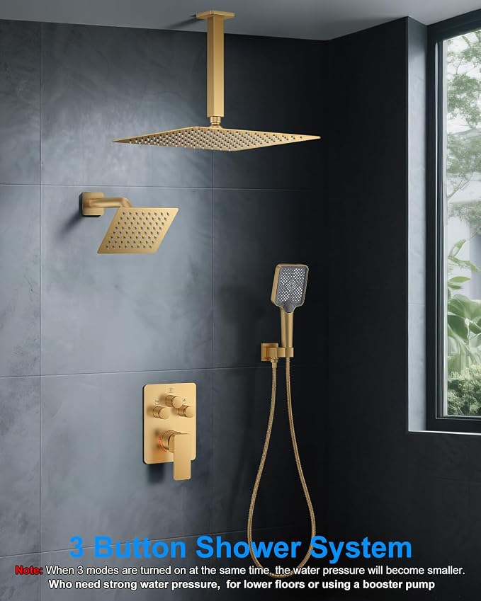Shower System with Pressure Balance Valve, Brushed Gold - Image 8