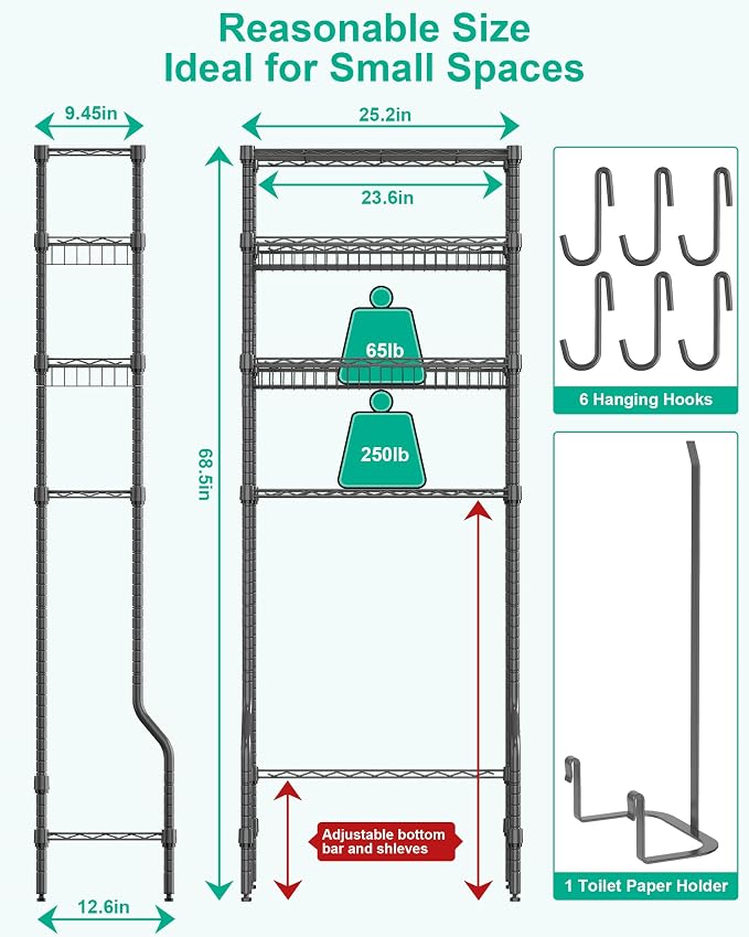 Bathroom Organizer Over The Toilet Storage, 4-Tier Metal Bathroom Over Toilet - Image 3