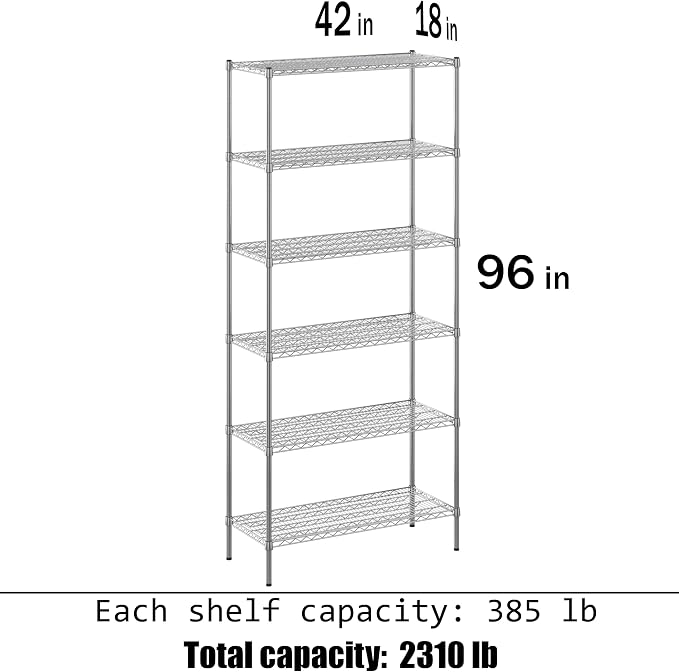 18" Deep x 42" Wide x 96" Height Wire Shelving Kit | 6-Tier |NSF Commercial - Image 3