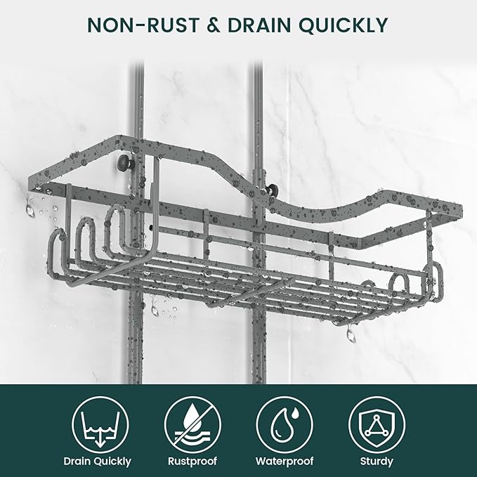 REINHARDT Shower Caddy Hanging Adjustable, Extended Length Rustproof Shower - Image 3