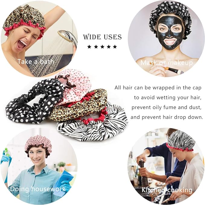 TCOTBE 4 Pieces Shower Cap for Women, Elastic and Reusable, Environmental - Image 6